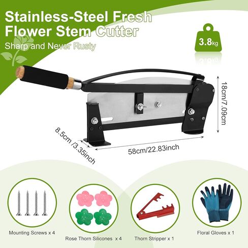 ترقية 14 بوصة من الفولاذ المقاوم للصدأ قاطع جذع الزهور الطازجة قاطع جذع الزهور لبائعي الزهور والبستانيين والمزارعين، قواطع الزهور التجارية مع قفازات × 1، متجرد الشوك × 1، مزيل الشوك × 4، مسامير × 4 in Kuwait