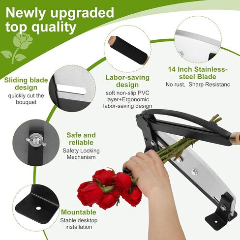 ترقية 14 بوصة من الفولاذ المقاوم للصدأ قاطع جذع الزهور الطازجة قاطع جذع الزهور لبائعي الزهور والبستانيين والمزارعين، قواطع الزهور التجارية مع قفازات × 1، متجرد الشوك × 1، مزيل الشوك × 4، مسامير × 4 in Kuwait