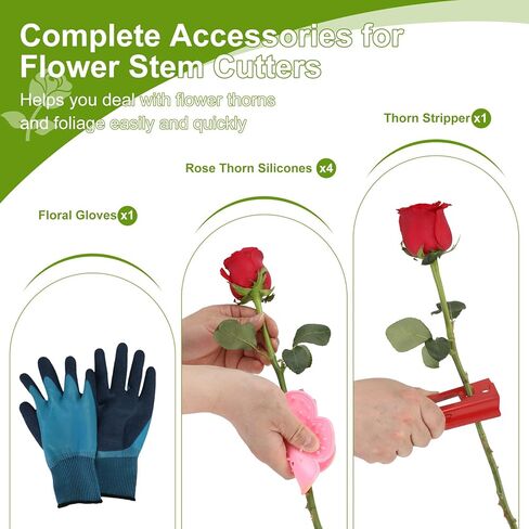 ترقية 14 بوصة من الفولاذ المقاوم للصدأ قاطع جذع الزهور الطازجة قاطع جذع الزهور لبائعي الزهور والبستانيين والمزارعين، قواطع الزهور التجارية مع قفازات × 1، متجرد الشوك × 1، مزيل الشوك × 4، مسامير × 4 in Kuwait