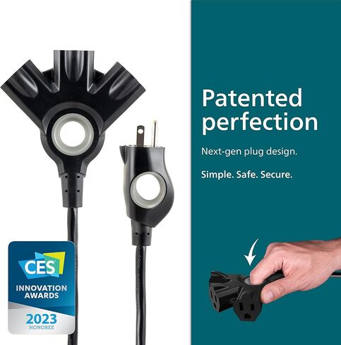 Philips EZGrip Outdoor Extension Cord with Multiple Outlets, Grounded 3 Prong Extension Cord, Short Extension Cord with Multiple Outlets, Heavy Duty Extension Cord, 8 Ft, 16 AWG, Black, SPC3083EZ/37 in Saudi Arabia