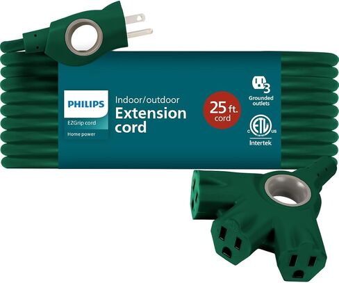 Philips EZGrip Outdoor Extension Cord with Multiple Outlets, Grounded 3 Prong Extension Cord, Short Extension Cord with Multiple Outlets, Heavy Duty Extension Cord, 8 Ft, 16 AWG, Black, SPC3083EZ/37 in Saudi Arabia