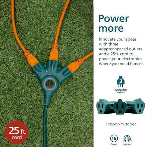 Philips EZGrip Outdoor Extension Cord with Multiple Outlets, Grounded 3 Prong Extension Cord, Short Extension Cord with Multiple Outlets, Heavy Duty Extension Cord, 8 Ft, 16 AWG, Black, SPC3083EZ/37 in Saudi Arabia