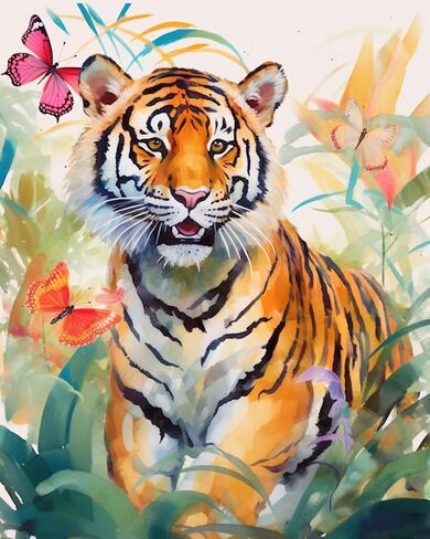 DIY Paint by Numbers for Adults Watercolor Animal DIY Digital Oil Painting Acrylic Paint Elephant Painting Kits Canvas Wall Art Bright Colorful Cute Jungle Anmial Decor 16x20 Inch（without Frame ） in Saudi Arabia