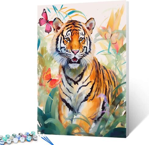 DIY Paint by Numbers for Adults Watercolor Animal DIY Digital Oil Painting Acrylic Paint Elephant Painting Kits Canvas Wall Art Bright Colorful Cute Jungle Anmial Decor 16x20 Inch（without Frame ） in Saudi Arabia