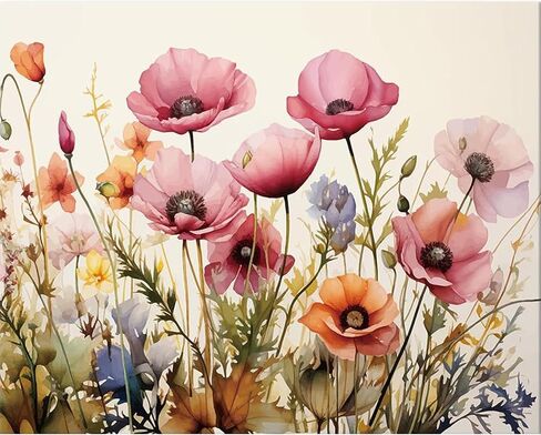 MXJSUA Paint by Numbers Kit for Adults, Paint by Number Kits on Canvas with Brushes Acrylic Pigment, DIY Oil Painting for Home Wall Decor (40x50cm/16x20 inch) Blooming Poppies in Saudi Arabia