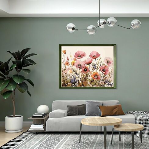 MXJSUA Paint by Numbers Kit for Adults, Paint by Number Kits on Canvas with Brushes Acrylic Pigment, DIY Oil Painting for Home Wall Decor (40x50cm/16x20 inch) Blooming Poppies in Saudi Arabia