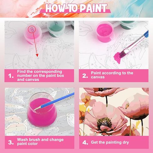 MXJSUA Paint by Numbers Kit for Adults, Paint by Number Kits on Canvas with Brushes Acrylic Pigment, DIY Oil Painting for Home Wall Decor (40x50cm/16x20 inch) Blooming Poppies in Saudi Arabia