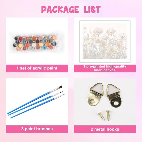 MXJSUA Paint by Numbers Kit for Adults, Paint by Number Kits on Canvas with Brushes Acrylic Pigment, DIY Oil Painting for Home Wall Decor (40x50cm/16x20 inch) Blooming Poppies in Saudi Arabia