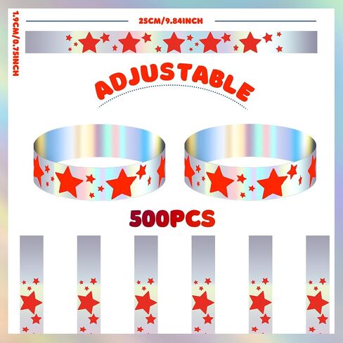 Glenmal 500 Pcs Wristbands for Event Graduation Neon Star Wristbands Bulk for Events Plastic Waterproof Carnival Arm Bands Adhesive Hand Bracelet for Wedding Party(Red) in Saudi Arabia