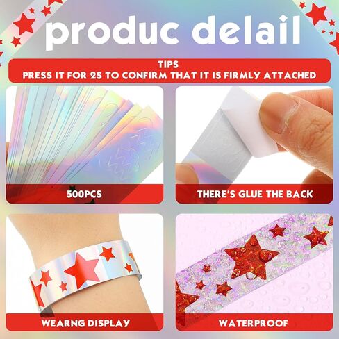 Glenmal 500 Pcs Wristbands for Event Graduation Neon Star Wristbands Bulk for Events Plastic Waterproof Carnival Arm Bands Adhesive Hand Bracelet for Wedding Party(Red) in Saudi Arabia