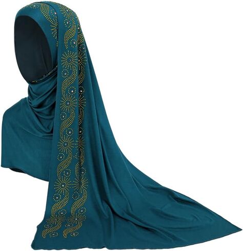 Muslim Women Shiny Rhinestone Hijab Head Wrap Long Scarf Shawl Soft Solid Islamic Ramadan Eid Prayer Jersey Turban in Saudi Arabia