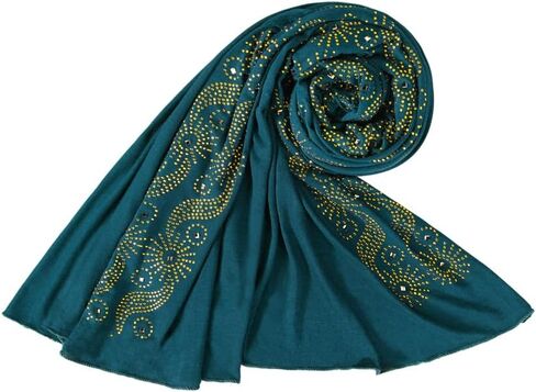 Muslim Women Shiny Rhinestone Hijab Head Wrap Long Scarf Shawl Soft Solid Islamic Ramadan Eid Prayer Jersey Turban in Saudi Arabia