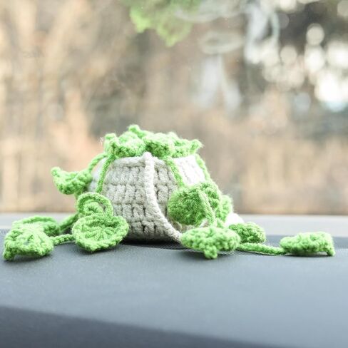Car Mirror Hanging Accessories Cute Potted Plants Crochet Cute Car Accessories for Women Men Handmade Knitted Rear View Mirror Accessories Car Accessories Interior Aesthetic in Saudi Arabia