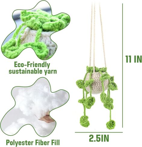 Car Mirror Hanging Accessories Cute Potted Plants Crochet Cute Car Accessories for Women Men Handmade Knitted Rear View Mirror Accessories Car Accessories Interior Aesthetic in Saudi Arabia