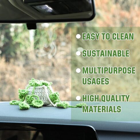 Car Mirror Hanging Accessories Cute Potted Plants Crochet Cute Car Accessories for Women Men Handmade Knitted Rear View Mirror Accessories Car Accessories Interior Aesthetic in Saudi Arabia