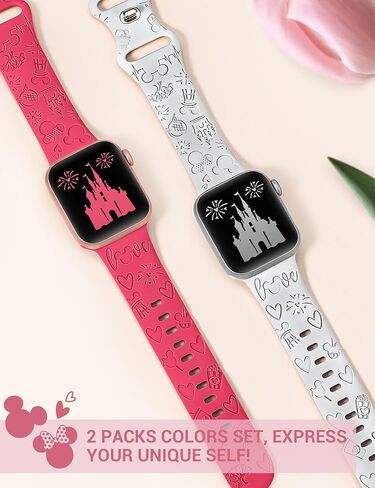 2 Packs Cartoon Engraved Bands Compatible with Apple Watch 41/40/38mm 45/44/42/49mm Women Men, Soft Silicone Cute Anime Designer Strap for iWatch Ultra/Ultra 2 Series 9/8/7/SE/6/5/4/3/2/1 in Kuwait