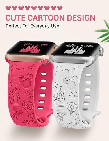 2 Packs Cartoon Engraved Bands Compatible with Apple Watch 41/40/38mm 45/44/42/49mm Women Men, Soft Silicone Cute Anime Designer Strap for iWatch Ultra/Ultra 2 Series 9/8/7/SE/6/5/4/3/2/1 in Kuwait