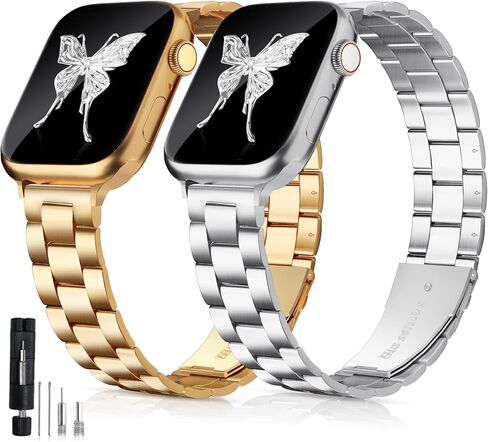 عبوتان من الأربطة المعدنية الرفيعة المتوافقة مع سوار ساعة Apple 38 مم 40 مم 41 مم 42 مم 44 مم 45 مم 49 مم للنساء، حزام معصم بديل رفيع من الفولاذ المقاوم للصدأ قابل للتعديل لـ iWatch SE Ultra Series 9/8/7/6/5/4/3/2/1 in Kuwait