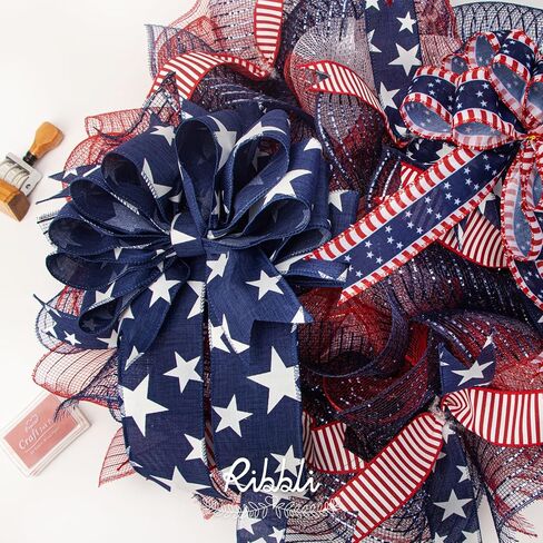 Ribbli Patriotic Ribbon Wired,2 Rolls Navy Star and Red Stripe Burlap Ribbon,2-1/2 Inch Total 60 Feets(20 Yards),Patriotic Ribbon for Crafts,Wreath,4th of July Ribbon in Saudi Arabia