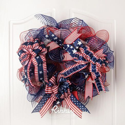 Ribbli Patriotic Ribbon Wired,2 Rolls Navy Star and Red Stripe Burlap Ribbon,2-1/2 Inch Total 60 Feets(20 Yards),Patriotic Ribbon for Crafts,Wreath,4th of July Ribbon in Saudi Arabia