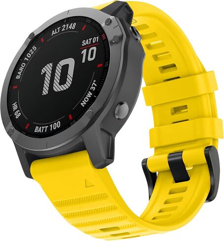سوار ساعة 26 ملم متوافق مع garmin fenix 5x 6x Pro 7x 3 ساعات من السيليكون المتين سريع التركيب 26 حزام بديل لـ Epix Pro Gen 2 51 ملم Enduro 2 Descent Mk1 Mk2 Mk2i Mk3i tactix للرجال والنساء أصفر in Kuwait