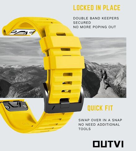 سوار ساعة 26 ملم متوافق مع garmin fenix 5x 6x Pro 7x 3 ساعات من السيليكون المتين سريع التركيب 26 حزام بديل لـ Epix Pro Gen 2 51 ملم Enduro 2 Descent Mk1 Mk2 Mk2i Mk3i tactix للرجال والنساء أصفر in Kuwait
