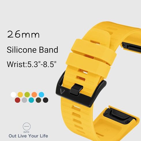 سوار ساعة 26 ملم متوافق مع garmin fenix 5x 6x Pro 7x 3 ساعات من السيليكون المتين سريع التركيب 26 حزام بديل لـ Epix Pro Gen 2 51 ملم Enduro 2 Descent Mk1 Mk2 Mk2i Mk3i tactix للرجال والنساء أصفر in Kuwait