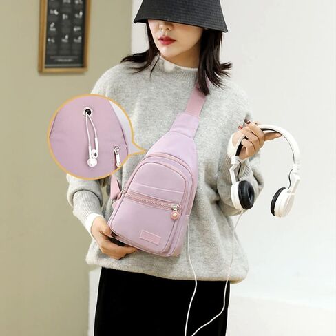 حقائب كروس للنساء، حقيبة ظهر من النايلون، حقائب كتف متعددة الأغراض للصدر مع فتحة لسماعة الأذن، حقيبة صدر خفيفة الوزن للسفر وركوب الدراجات والمشي لمسافات طويلة والتخييم والتمارين في الهواء الطلق in Kuwait