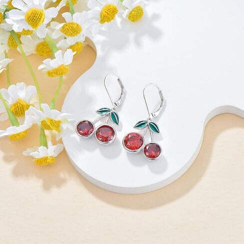 أقراط الكرز أقراط الكريستال الأحمر النحاسي أقراط الأحجار الكريمة أقراط متدلية هدايا للنساء والفتيات والأم والأم in Kuwait