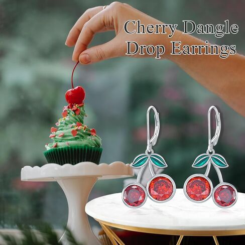 أقراط الكرز أقراط الكريستال الأحمر النحاسي أقراط الأحجار الكريمة أقراط متدلية هدايا للنساء والفتيات والأم والأم in Kuwait