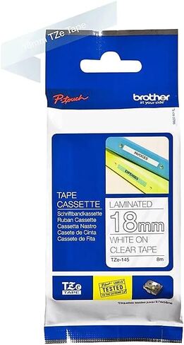 Brother TZE145 TZe Standard Adhesive Laminated Labeling Tape, 3/4-Inch w, White on Clear in Saudi Arabia