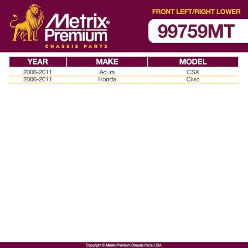 Metrix Premium Front Left & Right Lower Control Arm and Ball Joint Assembly RK620382 & RK620383 Fits 2006-2011 Acura CSX, 2006-2011 Honda Civic 1.8L L4 1799cc, 2006-2011 Honda Civic 1.3L L4 1339cc in Saudi Arabia