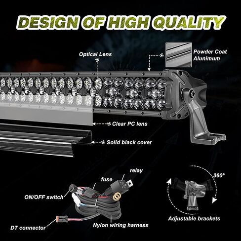 20 Inch 250W LED Light Bar w/Wiring Harness and Black Cover, 3-Row Spot Flood Combo Off Road Driving LED Work Light Fog Light on Font Bumper for UTV Truck Bronco Ranger Wrangler SUV Boat in Saudi Arabia