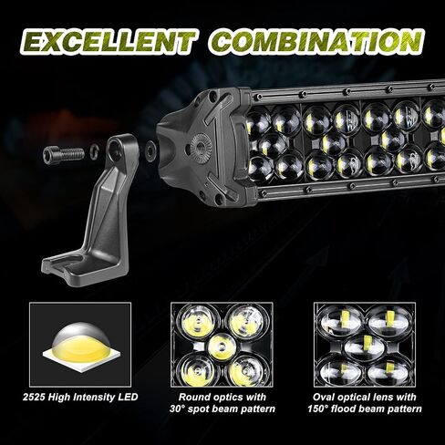 20 Inch 250W LED Light Bar w/Wiring Harness and Black Cover, 3-Row Spot Flood Combo Off Road Driving LED Work Light Fog Light on Font Bumper for UTV Truck Bronco Ranger Wrangler SUV Boat in Saudi Arabia