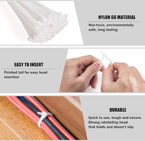 1000 PCS Nylon Cable Ties, 20 LBS Tensile Strength Multi-Purpose Zip Ties Self-Locking Small Zip Ties Heavy Duty Zip Ties, Tie Straps (4 Inch, White) in Saudi Arabia