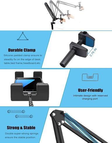Articulating Arm Tablet Holder, woleyi Phone iPad Holder Clamp for Desk/Bed, Lazy Tablets Stand Flexible 360° Rotation Compatible with iPad Pro Air Mini, Cell Phone, Galaxy Tab, Switch or 4-11" Device in Saudi Arabia