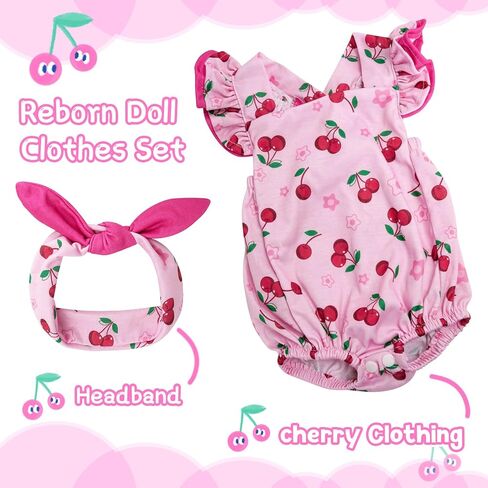 BABESIDE Reborn Baby Doll Clothes Cherry Pattern for 17- 22 Inch Baby Doll Clothes Outfits with Headband Newborn Girl in Saudi Arabia