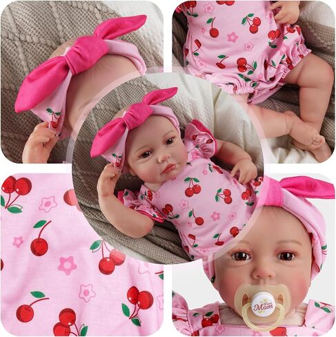BABESIDE Reborn Baby Doll Clothes Cherry Pattern for 17- 22 Inch Baby Doll Clothes Outfits with Headband Newborn Girl in Saudi Arabia
