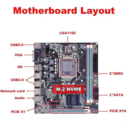 اللوحة الأم لسطح المكتب، اللوحة الأم للكمبيوتر DDR3 ثنائي القناة للكمبيوتر الشخصي، H61 6 USB2.0 DDR3 M.2 NVMe NGFF 100Mbps LAN Micro ATX اللوحة الأم لـ LGA1155 in Saudi Arabia