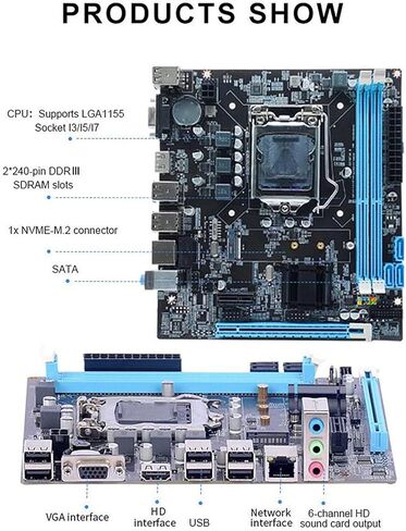 اللوحة الأم لسطح المكتب، اللوحة الأم للكمبيوتر DDR3 ثنائي القناة للكمبيوتر الشخصي، H61 6 USB2.0 DDR3 M.2 NVMe NGFF 100Mbps LAN Micro ATX اللوحة الأم لـ LGA1155 in Saudi Arabia