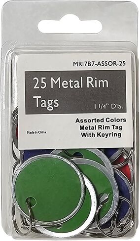 SmartSign (25-Pack) Assorted Colors Metal Rim Key Tags with Metal Split Rings- 1.25" Small Round Blank Key Tag, Writable, 15-Pt Paper Cardstock with Aluminum Rim in Saudi Arabia