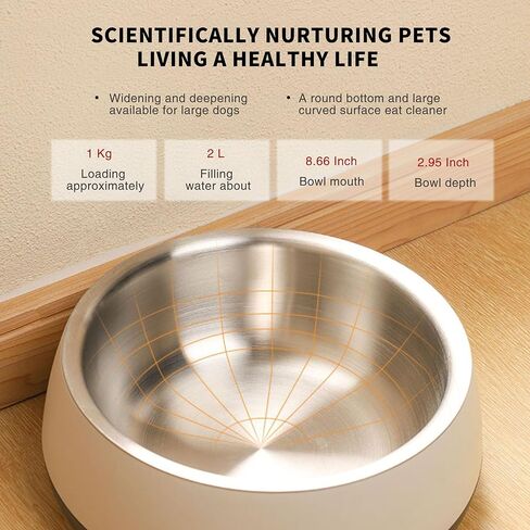 Dog Bowl for Food and Water, 67Oz Stainless Steel No-Skid & Non-Tip Dog Bowl for Food or Water, White in Kuwait