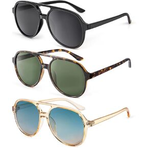 ANYLUV Polarized Sunglasses Women, Lightweight Retro Sunglasses for Women Double Bridge Aviator Style UV Protection 3 Packs