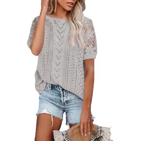 بلوفر نسائي Y YOLITEE بأكمام قصيرة من الدانتيل الكروشيه in Kuwait