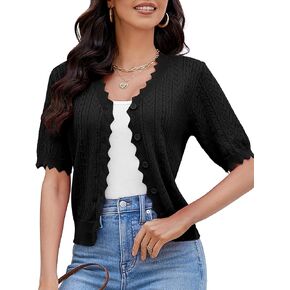 Genhoo Short Sleeve Shrug Cardigan for Women Crochet Button Down Sweater Cardigan Summer Lightweight Bolero Shrugs