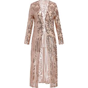 ODASDO Women's Sparkling Sequin Cardigan Duster Jacket 1920s Open Front Long Sleeve Dressy Coats for Evening Party Pageant