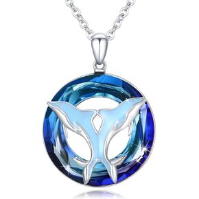 OHAYOO Dolphin Necklace 925 Sterling Silver Dolphin Pendant Necklace Ocean Necklace with Blue Crystal Dolphin Ocean Jewelry Gifts for Mom Daughter Mothers Day