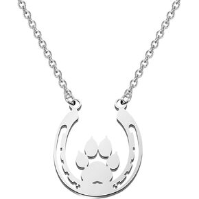 BEKECH Pet Lovers Gift Paw Horseshoe Pendent Necklace Dog Paw Good Luck Charm Horse Shoe Charm Jewelry Gift for Women Girls