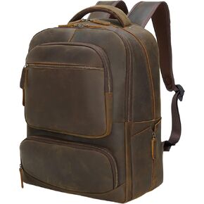 Masa Kawa Large Full Grain Leather 17.3" Laptop Backpack Bag for Men Vintage Brown Business Travel Work Casual Daypack Rucksack in Kuwait