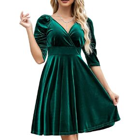 فساتين نسائية مخملية ملفوفة من DRESSTELLS بأكمام طويلة فستان خريف وشتاء فستان زفاف رسمي برقبة على شكل حرف V وحفلات الكوكتيل in Kuwait